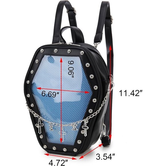 Gothic Coffin Shape Purse Handbag for Women\'s Halloween Shoulder Bag Blue